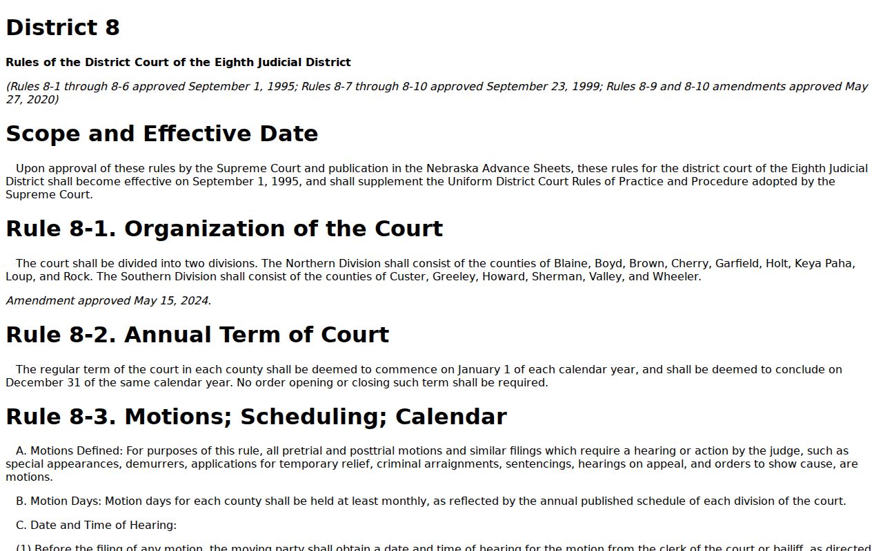 Holt County civil docket District 8 local rules for civil court files
