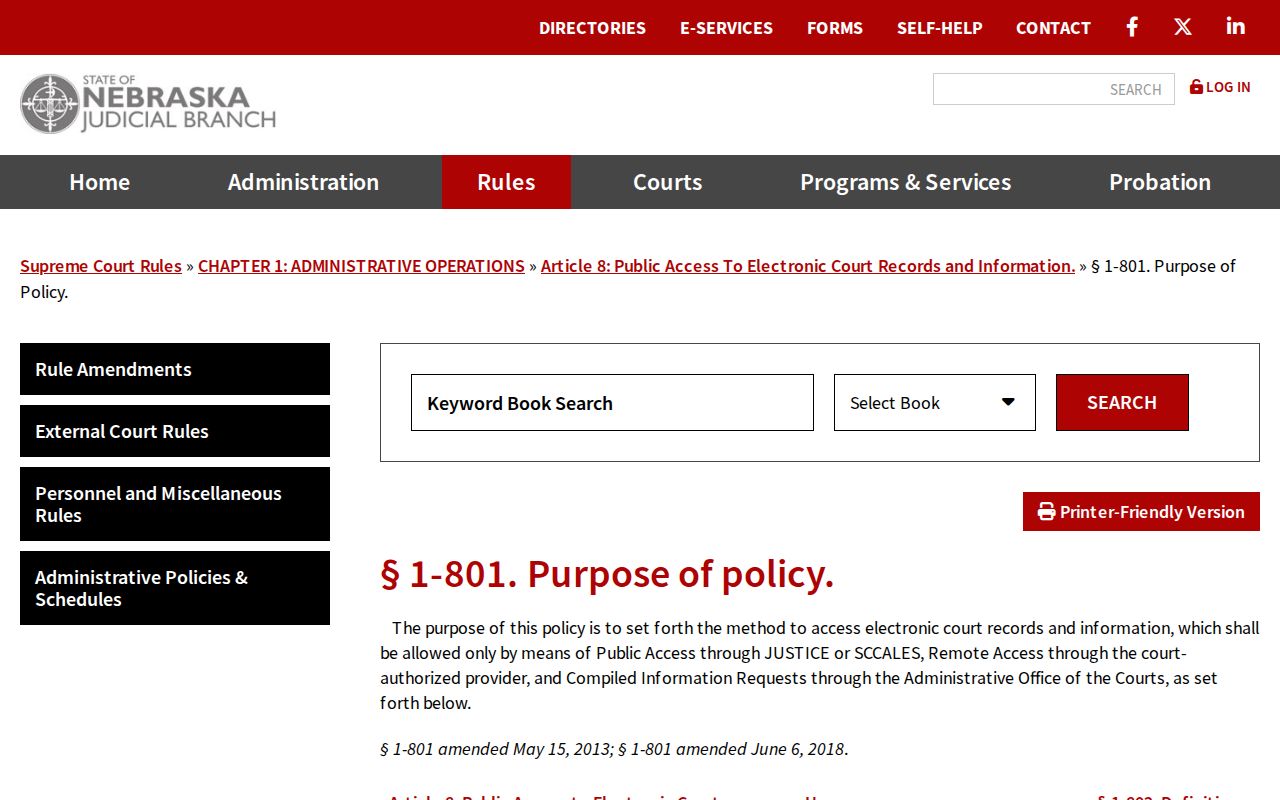 Holt County court dates Nebraska Rule 1-801 public access source