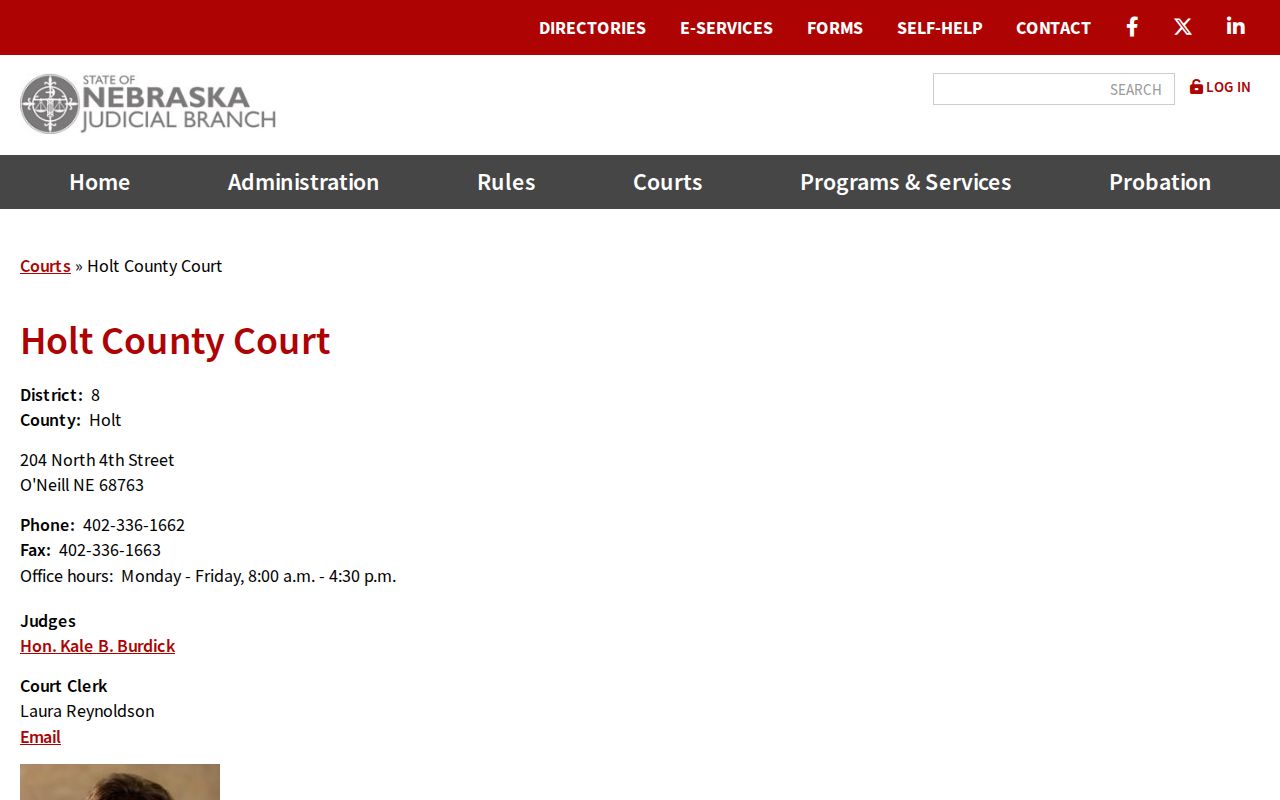 Holt County court docket County Court clerk and courthouse contact information