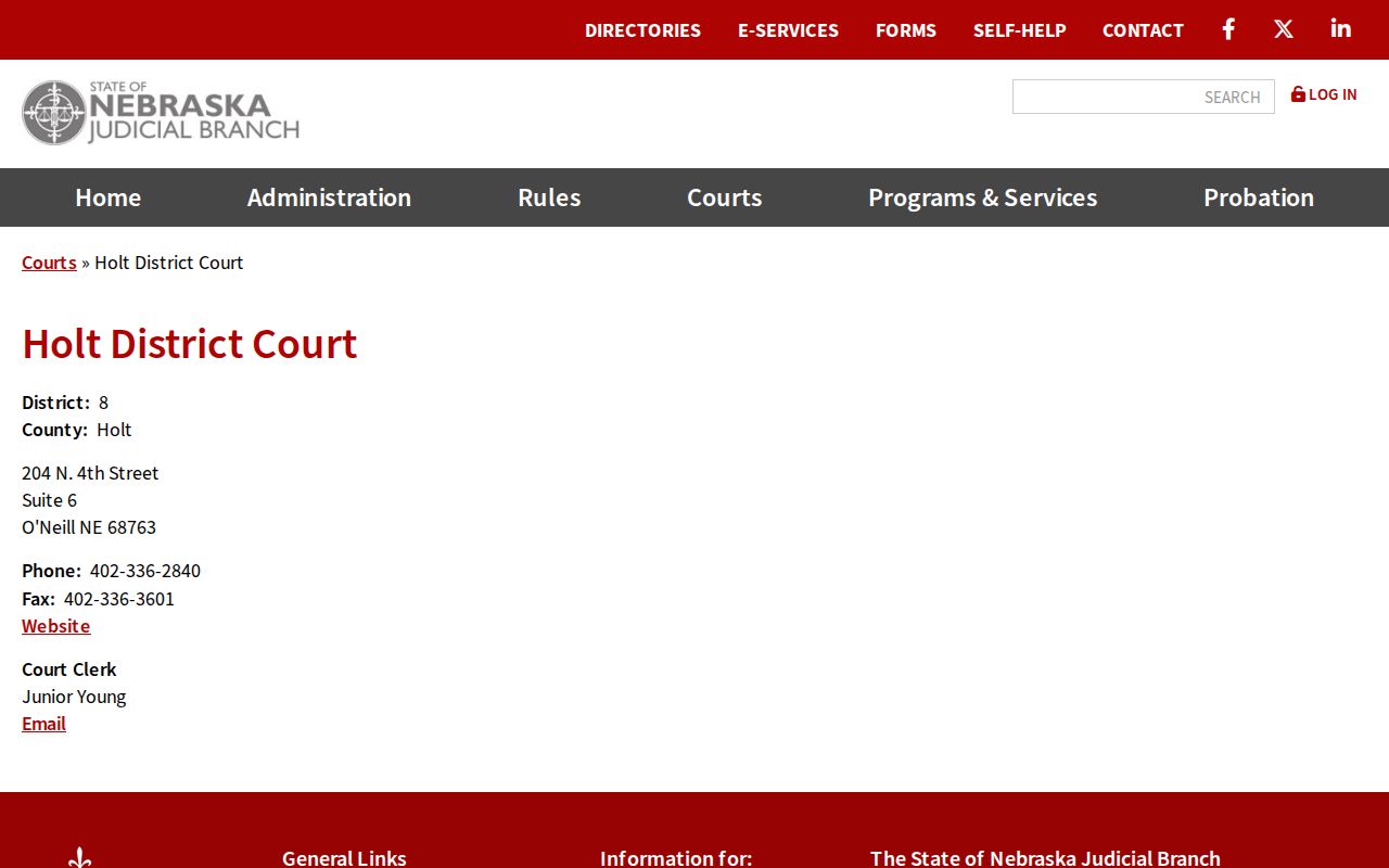 Holt County court docket District Court clerk contact information