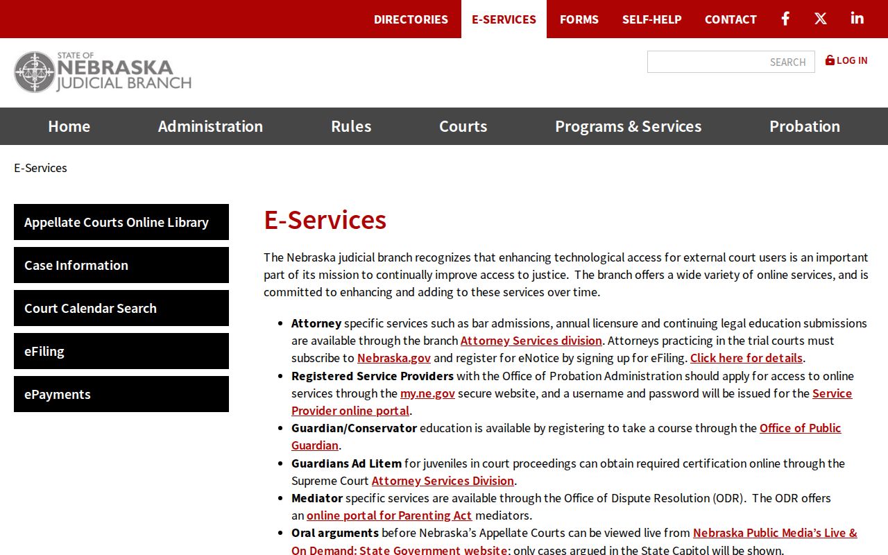 Holt County court docket access through Nebraska Judicial Branch e-services