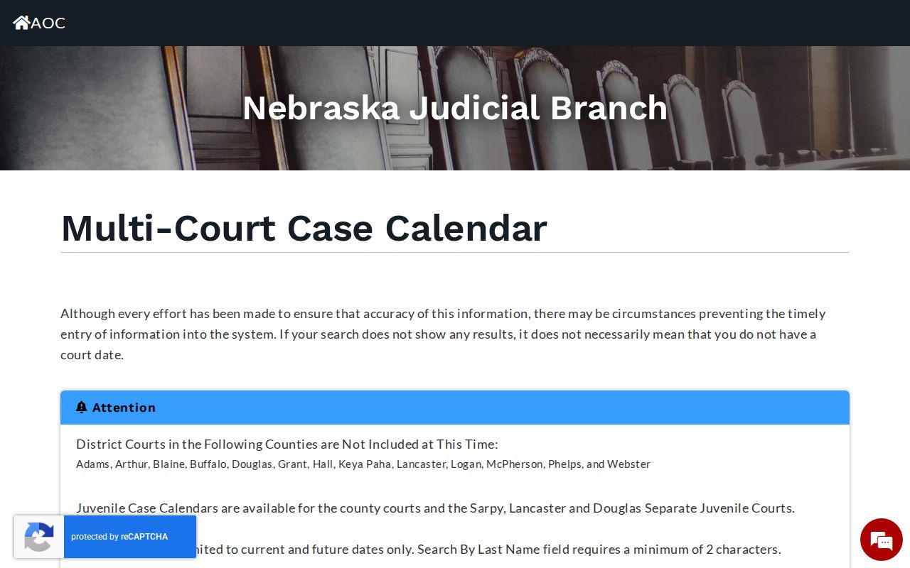 Holt County court docket calendar search controls for hearing dates