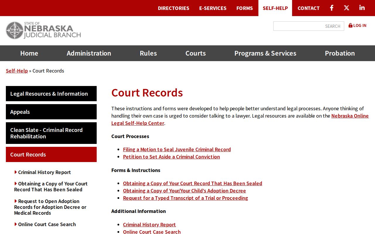 Holt County court docket record access options on the Nebraska court records page